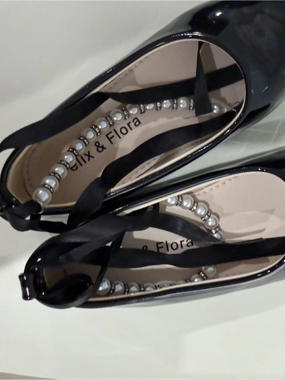 Felix & Flora Girls' Black Pearl-Trim Moccasins